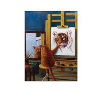 Nordic Poster Canvas Animals Funny Cute Cat Self Portrait Tiger Modern Painting Art Print Wall Picture Living Bedroom Home Decor(40x50cm No Frame)