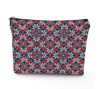 Nordic Print,Makeup Bags Travel Makeup Bag,Geometric Stripes Flower Print,for Women Large Cosmetic Bag Linen Makeup Organizer Toiletry Bags Purse Pouch,Blue Red,7x9in