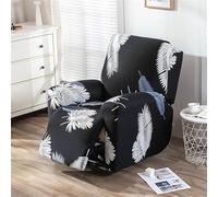 Nordic Print Recliner Chair Cover Set, 4-Piece Stretch Non-Slip Sofa Slipcovers for Electric Chairs with Pockets, Beige Armchair Protector, Stylish Furniture Cover