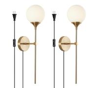 Nordic Retro Farmhouse Wall Sconces Set of 2 with On/Off Switch Smoke Gray Glass Globe Lamps for Living Room Bedroom Corridor and Stairs Mid Century Long Arm Design