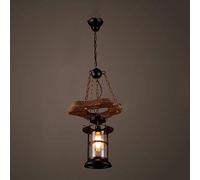 Nordic Retro Restaurant Wooden Chandeliers Lamp with Thickened Glass Lampshade American Country Pendant Lights Fixture Iron Paint to Make Old Logs Cafe Creative Suspension Lighting