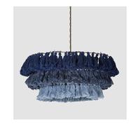 Nordic Round Fabric Chandelier Hand Woven Colorful Tassel Pendant Light Creative Decorative Hanging Lamp for Bedroom & Dining Room (Blue 50cm)