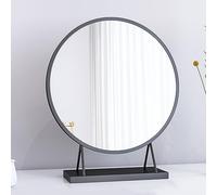 Nordic Round Vanity Mirror with Stand - 55" HD Freestanding Makeup Mirror for Dressing Table - Modern Champagne Gold & Black Metal Frame Decor for Bedroom Living Room & Bathroom