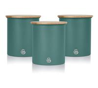 Nordic Scandi Storage Tea Coffee Sugar Canisters Pine Green Steel Bamboo Lid