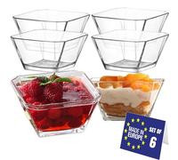 NORDIC SCHILLER Glass Dessert Bowls Set of 6, 300ml, 100% Lead Free Dishwasher Safe Stackable Glass Bowls, Salad Bowl, Pudding Bowls, Dessert Dishes, Sauce & Side Bowl