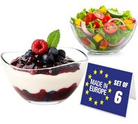NORDIC SCHILLER Modern Glass Dessert Bowls Set 6, 310 ml, 100% Lead Free Dishwasher Safe Stackable Pudding Bowls, Glass Salad Bowls, Snack & Sauce Dishes, Dessert Dishes