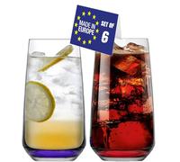 NORDIC SCHILLER Premium Drinking Glasses Set of 6 with Colored Base 480ml 100% Lead Free, Highball Glasses, Cocktail Glass, Drinking Glass Tumblers, Ideal for Water, Juice, Iced Tea, Caipirinha