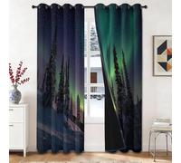 Nordic Sci-Fi Thermal Drapes, Auroras Trees Snow Printed Curtains For Living Room, 100% Blackout Microfiber Eyelet Curtains for Bedroom, 46 x 72 inch (2 Panels)