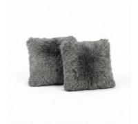 Nordic Sheep Sheepskin Cushion Covers 40x40 cm | Durable New Zealand Long-Hair for a Nordic Style | Perfect Fluffy Pillows for Sofa, Chair & Bed | Color: Steel