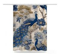 Nordic Shower Curtain 240 x 200 cm, Waterproof Shower Curtain Quick Dry Bath Washable Polyester Fabric, Extra Long Weighted Hem with 12 Hooks Bathroom Decor, Gifts for Women, Peacock Curtains,Model947