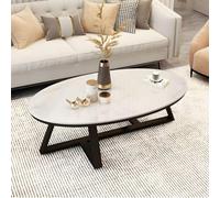 Nordic Slate Oval Marble Coffee Table - Gray/White Top Black Base - 119.4 cm L x 61 cm W x 46 cm H - Elegant Living Room Furniture Modern Design