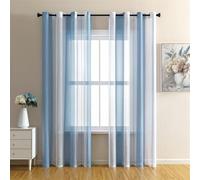 Nordic Sle Two-Color Sheer with Eyelets 2 Pieces for Bedroom Semi-Transparent Voile for Kitchen and Living Room Blue 140x260cm