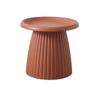 Nordic Small Round Coffee Table - 20"(L) x 20"(W) x 18"(H), Modern Brown Ribbed Mini Side Table for Balcony, Living Room and Bedroom - Stylish Plastic Mushroom Design