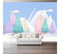 Nordic Snow Mountains Wall Mural Photo Wallpaper, 3D Wall Art Non-Woven Wall Covering Blue Cedar Trees Snow-Capped Mountains 200 X 140 Cm, Large Poster for Living Room Bedroom Office Wall Decor
