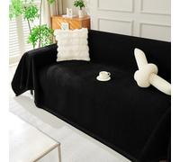 Nordic Solid Chenille Sofa Cover - Slip-Resistant Cat-Scratch-Proof Couch Protector with Tassels All Seasons Loveseat & L-Shaped Covers 180x280cm Black