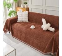 Nordic Solid-Colour Chenille Sofa Throw Slip-Resistant & Cat-Scratch-Proof Sofa Cover Couch Protector Loveseat L Shaped Covers with Tassel,Suitable for All Seasons(Size:180x420cm,Color:Coffee brown)