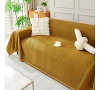 Nordic Solid-Colour Chenille Sofa Throw Slip-Resistant & Cat-Scratch-Proof Sofa Cover Couch Protector Loveseat L Shaped Covers with Tassel,Suitable for All Seasons(Size:180x300cm,Color:Yellow)