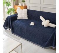 Nordic Solid-Colour Chenille Sofa Throw Slip-Resistant & Cat-Scratch-Proof Sofa Cover Couch Protector Loveseat L Shaped Covers with Tassel,Suitable for All Seasons(Size:180x130cm,Color:Navy blue)