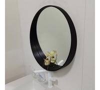 Nordic Solid Wood Bathroom Mirror Round Makeup Mirror Without Copper Wall Mounted Mirror with Storage Shelf Black 50cm 19.69in Stylish Home Decor