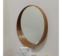 Nordic Solid Wood Bathroom Mirror Round Makeup Mirror without Frame Wall Mounted Mirror with Storage Brown Finish 50cm 19.69in Stylish & Functional Decor
