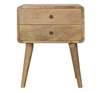 Nordic Solid Wood Bedside Table In Oak-Ish Finish, Two Drawers