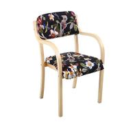 Nordic Solid Wood Dining Chair Modern Stackable Office Chair with Arms Floral Design Comfortable Visitor Desk Chair Stylish Open Back Armchair for Home & Office