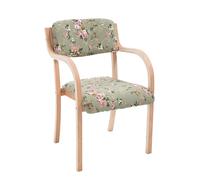 Nordic Solid Wood Dining Chair Stackable Modern Desk Chair with Open Back and Arms Floral Accent Perfect for Home Office and Visitor Seating