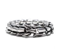 Nordic Stainless Steel Dragon Scale Bracelet for Men, Handmade Weave Dragon Link Chain Viking Bangle, Vintage Punk Rock Animal Amulet Wristband Jewelry(Silver_21CM)