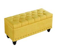 Nordic Storage Stool Entryway Ottoman with Solid Wood Legs Comfortable and Durable Footstool for Bedroom Sofa Bed End Yellow (Size: 40cm/15.7in)
