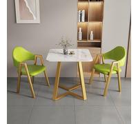 Nordic Style 3-Piece Square Dining Table & Chairs Set, Slate Marble Top with Steel Frame, Ideal for Negotiation & Dining (80x80x75cm, 31x31x30inch)