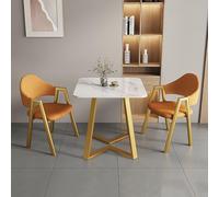 Nordic Style 3-Piece Square Table and Chair Set, Slate Dining Table with Marble Top and Steel Frame, Perfect for Negotiation or Dining (90x90x75cm / 35x35x30inch)