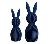 Nordic Style 3D Printed Easter Bunny Figurines - Set of 2, Striped Plastic Rabbits in White, Pink, Black, Blue for Home Decor, Shelves, Mantels(blue)