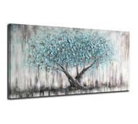 Nordic Style Abstract Tree of Life Canvas Prints Turquoise Panoramic Landscape Wall Art Poster for Living Room & Office Decor 65x135cm(26x52in) with frame