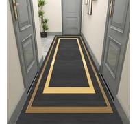 Nordic Style Black Runner RugMachine Washable Hallway Carpet Mat 3ft to 26ft Lengths Narrow 70cm x 300cm (2.3ft x 10ft) with Elegant Border Decor