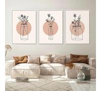 Nordic Style Bohemian Wall Art Minimalist Flowers and Vase Plants Canvas Painting Abstract Line Poster Print for Living Room Decor 30x50cmx3 Unframed