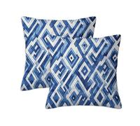 Nordic Style Cushion Covers 45 x 45 cm Set of 2 Outdoor Cushions Blue, Waterproof Linen Square Pillow Covers with Stitched Edge, Outdoor Throw Pillow Decorative for Home Garden Furniture Patio S-990