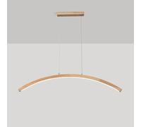 Nordic Style Dimmable LED Pendant Light with Remote Control - Curved Wood Linear Island Chaner for Kitchen, 12W Hanging Lamp