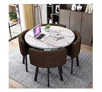 Nordic Style Dining Table Set Modern 1 Table & 4 Chairs Minimalist Brown Reception Table 80cm (31 inches) Perfect for Living Room & Kitchen Spaces