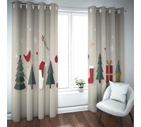 Nordic Style Door Curtains Thermal Blackout Curtains Christmas Tree Snowflakes Birds Mistletoe Window Treatments for Bedroom Living Room W66xL72in 2 Panels