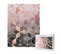 Nordic Style, Geometric Pattern Pink Rose, Gold,500 Pieces Wooden Jigsaw Family Game Jigsaw Puzzles for Adults Teens