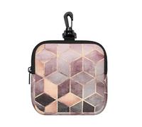 Nordic Style, Geometric Pattern Pink Rose, Gold, Square Zipper Storage Bag, Neoprene Coin Purse, Small Wallets, Change Pouch, Change Purse