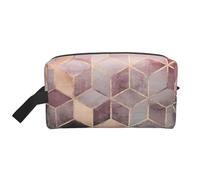Nordic Style, Geometric Pattern Pink Rose, GoldLarge Capacity Cosmetic Organizer，Travel Makeup Bag for Women