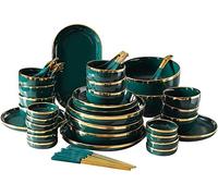 Nordic Style Glazed Pottery Tableware Set, Dark Green Modern Tableware, Healthy And Environmentally Friendly Ceramic Tableware, High Temperature Fired Anti-scalding Dinner Plates