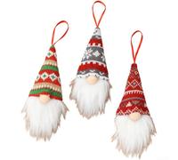 Nordic Style Knit Gnome Ornament Set, Scandinavian Hanging | Figures for Christmas Tree Decor, Soft Cloth Festive Pendant Collection with Modern Artistic Appeal, Red Holiday(A)