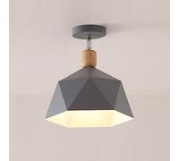 Nordic Style LED Ceiling Light - Metal Chandelier with Wooden Elements E27 Pendant Lamp Gray Green Shade for Bedroom Kitchen and Hallway Lighting