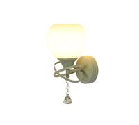 Nordic-Style Modern Wall Sconce - Elegant Matte Sage Green Metal, Frosted Glass Globe with Hanging Crystals, Interlaced Design, Hardwired Bedroom Lamp