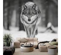 Nordic Style Photo Mural- 300 x 210 cm Non-Woven Premium Fleece Wall Wallpaper- Forest Wolf Wildlife Bedroom Living Room Decoration Poster