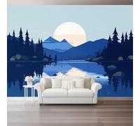 Nordic Style Photo Wallpaper Nursery 400 X 280 Cm Blue Mountains Lake - Non-Woven Premium Art Print Fleece Wall Mural Decoration Restaurant Hall Living Room Hallway