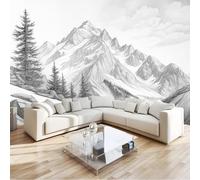 Nordic Style Photo Wallpaper Nursery 400 X 280 Cm Gray Mountains Pine Trees - Non-Woven Premium Art Print Fleece Wall Mural Decoration Restaurant Hall Living Room Hallway