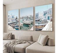 Nordic Style Wall Art Coastal Greek Island Landscape Travel Poster Posters and Prints Canvas Painting for Home Decor 30x45cm-3Pcs Frameless